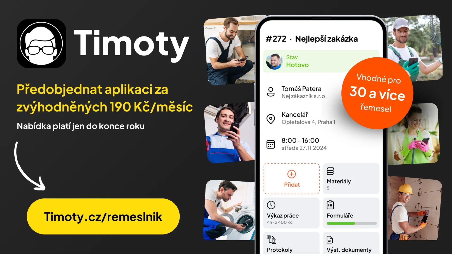 Aplikace Timoty pro řemeslníky